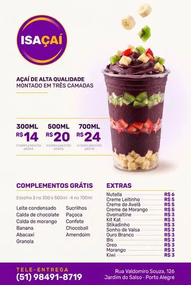 Cardápio de açaí para delivery